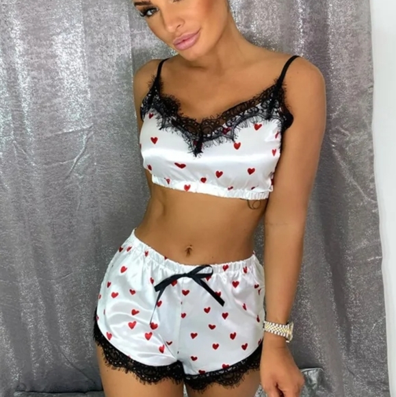 2pc Set- Lace heart lingerie pajama set-Large - Picture 1 of 11